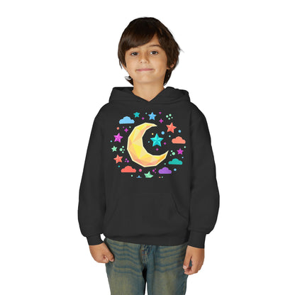 Kids Moon & Stars Hoodie — Colorful Crescent Night Sky Pullover