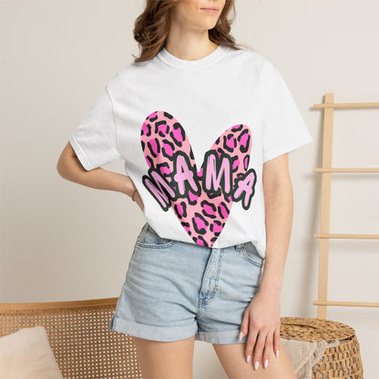 Mama Pink Leopard Heart T-Shirt