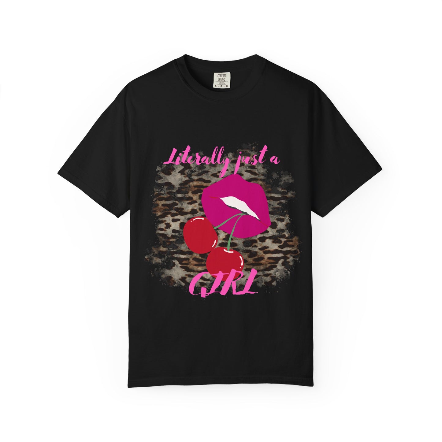 Graphic T-Shirt — "Literally Just a Girl" Pink Lips & Cherries Tee