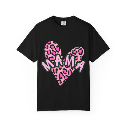 Mama Pink Leopard Heart T-Shirt