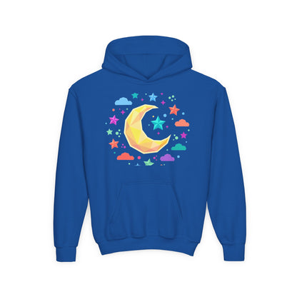 Kids Moon & Stars Hoodie — Colorful Crescent Night Sky Pullover