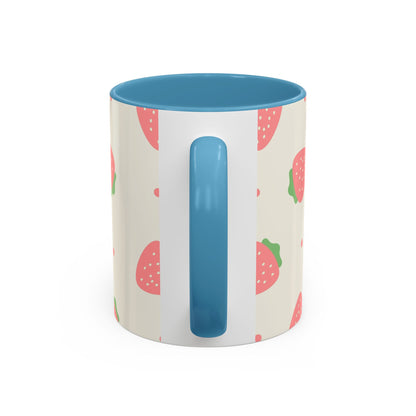 Strawberry Pattern Accent Coffee Mug — Cute Pink Fruit Ceramic Mug (11/15oz)