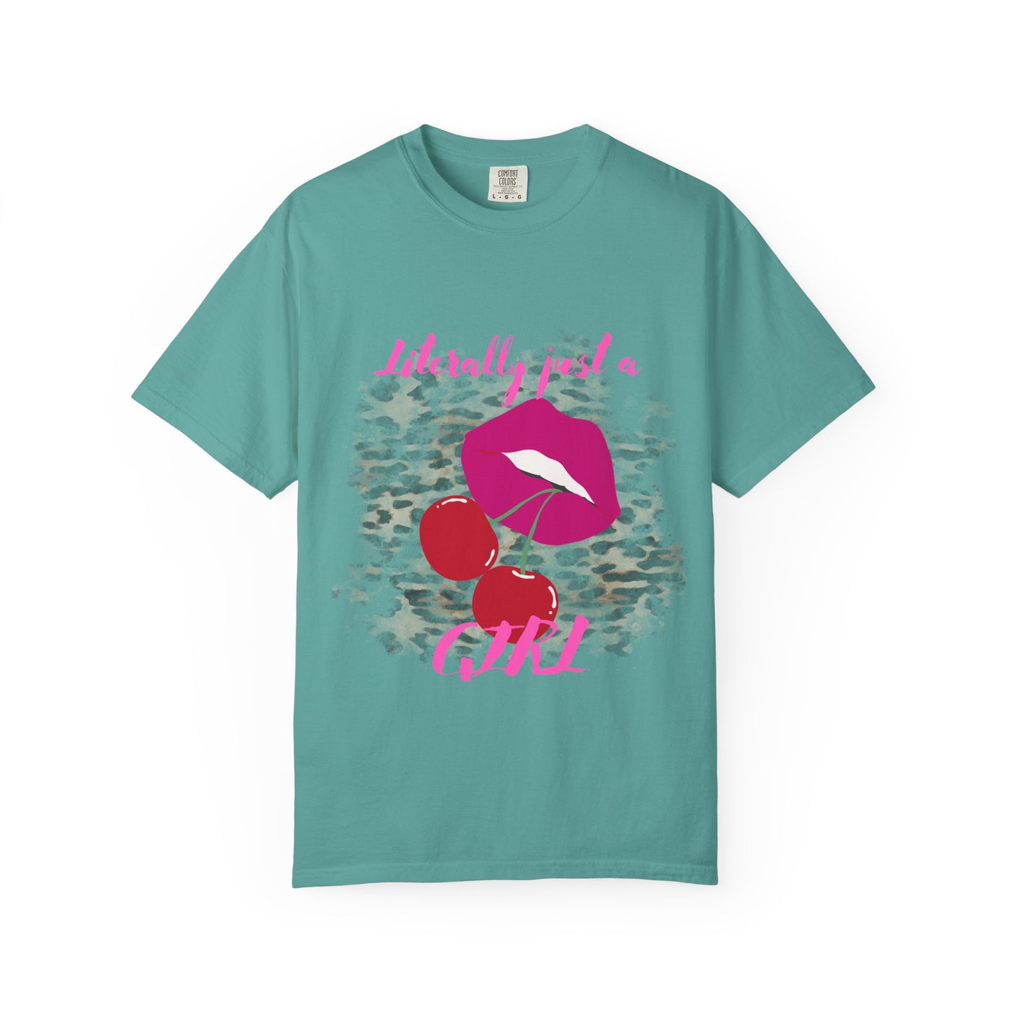 Graphic T-Shirt — "Literally Just a Girl" Pink Lips & Cherries Tee