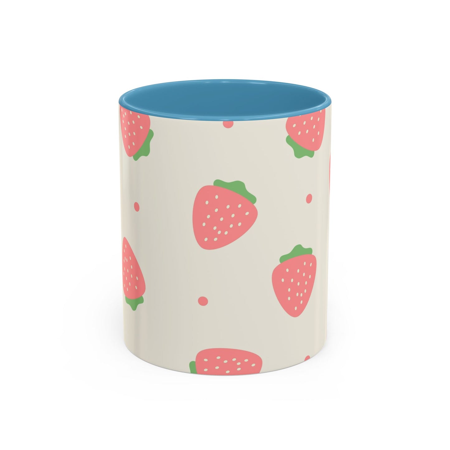 Strawberry Pattern Accent Coffee Mug — Cute Pink Fruit Ceramic Mug (11/15oz)