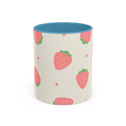 Strawberry Pattern Accent Coffee Mug — Cute Pink Fruit Ceramic Mug (11/15oz)