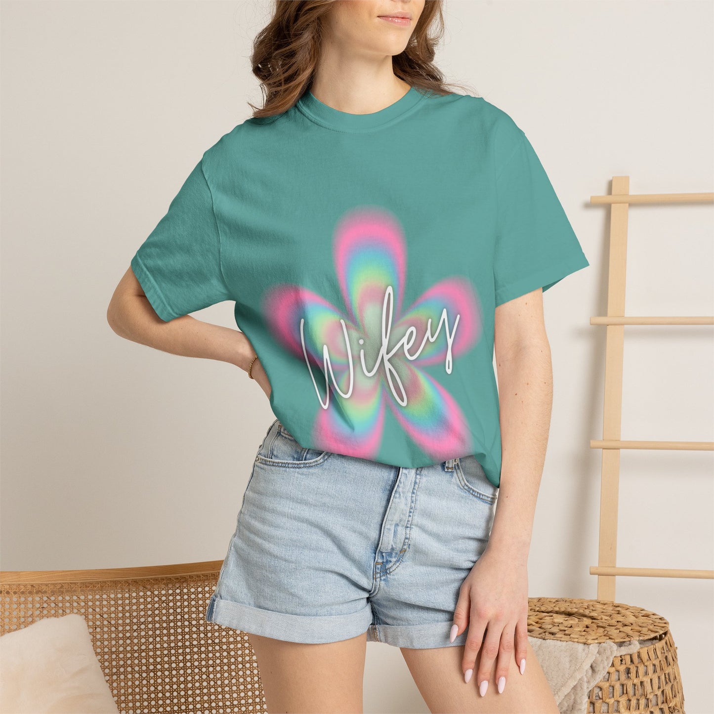 Wifey Flower Tee — Pastel Retro Floral 'Wifey' Graphic T-Shirt