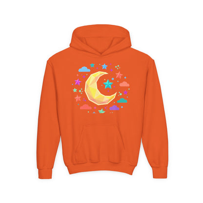 Kids Moon & Stars Hoodie — Colorful Crescent Night Sky Pullover