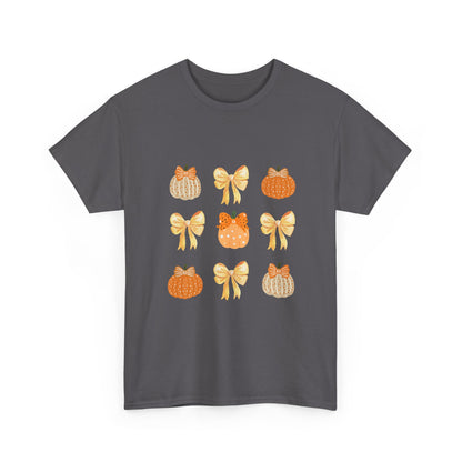 Pumpkin & Bow Fall Tee — Cute Autumn Pumpkin Graphic T-Shirt