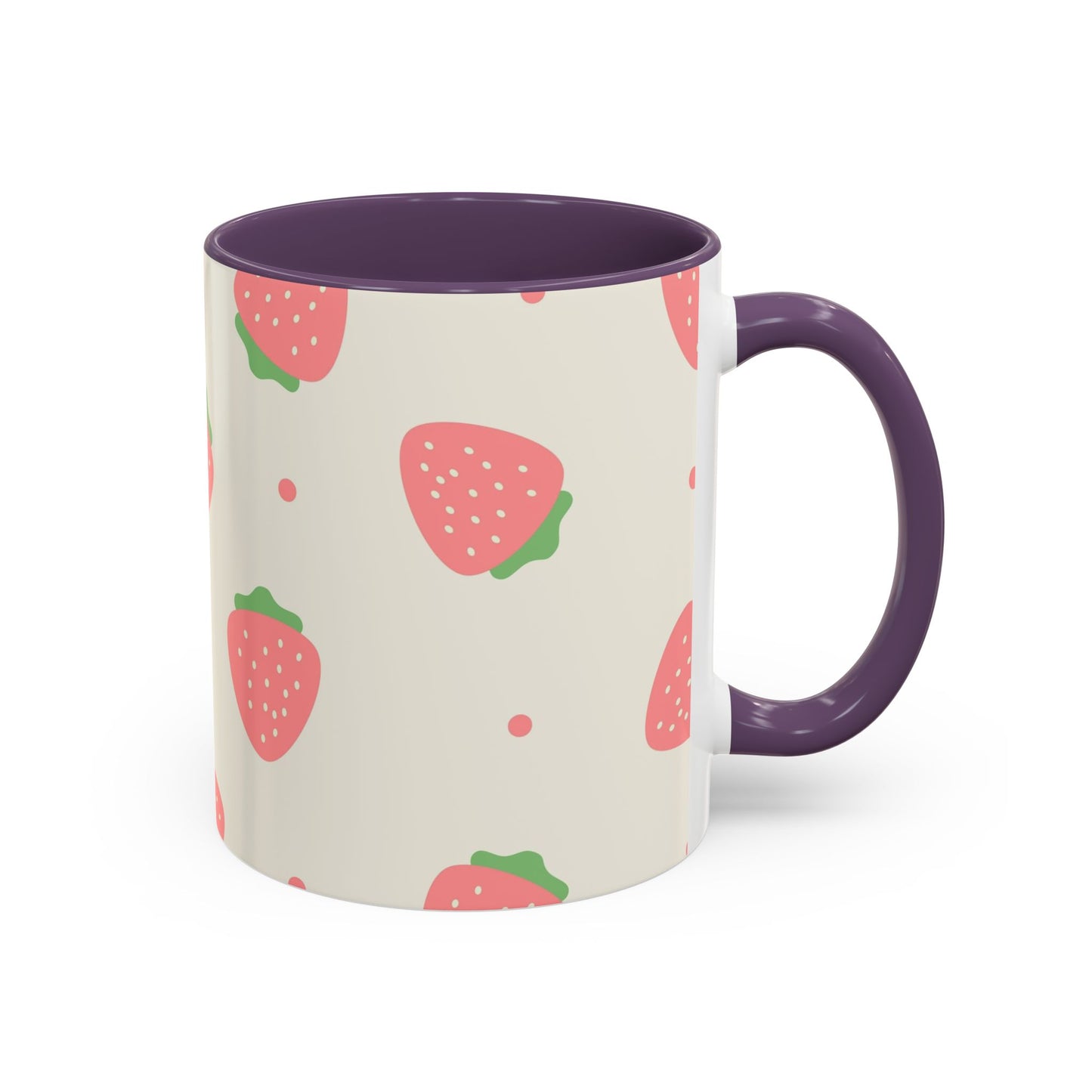 Strawberry Pattern Accent Coffee Mug — Cute Pink Fruit Ceramic Mug (11/15oz)