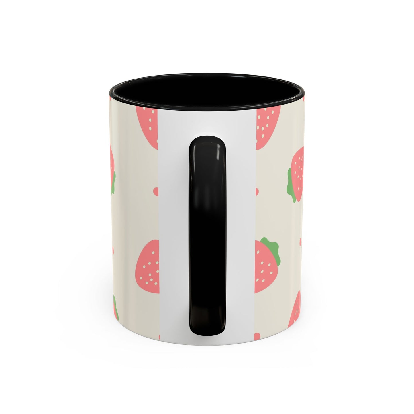 Strawberry Pattern Accent Coffee Mug — Cute Pink Fruit Ceramic Mug (11/15oz)