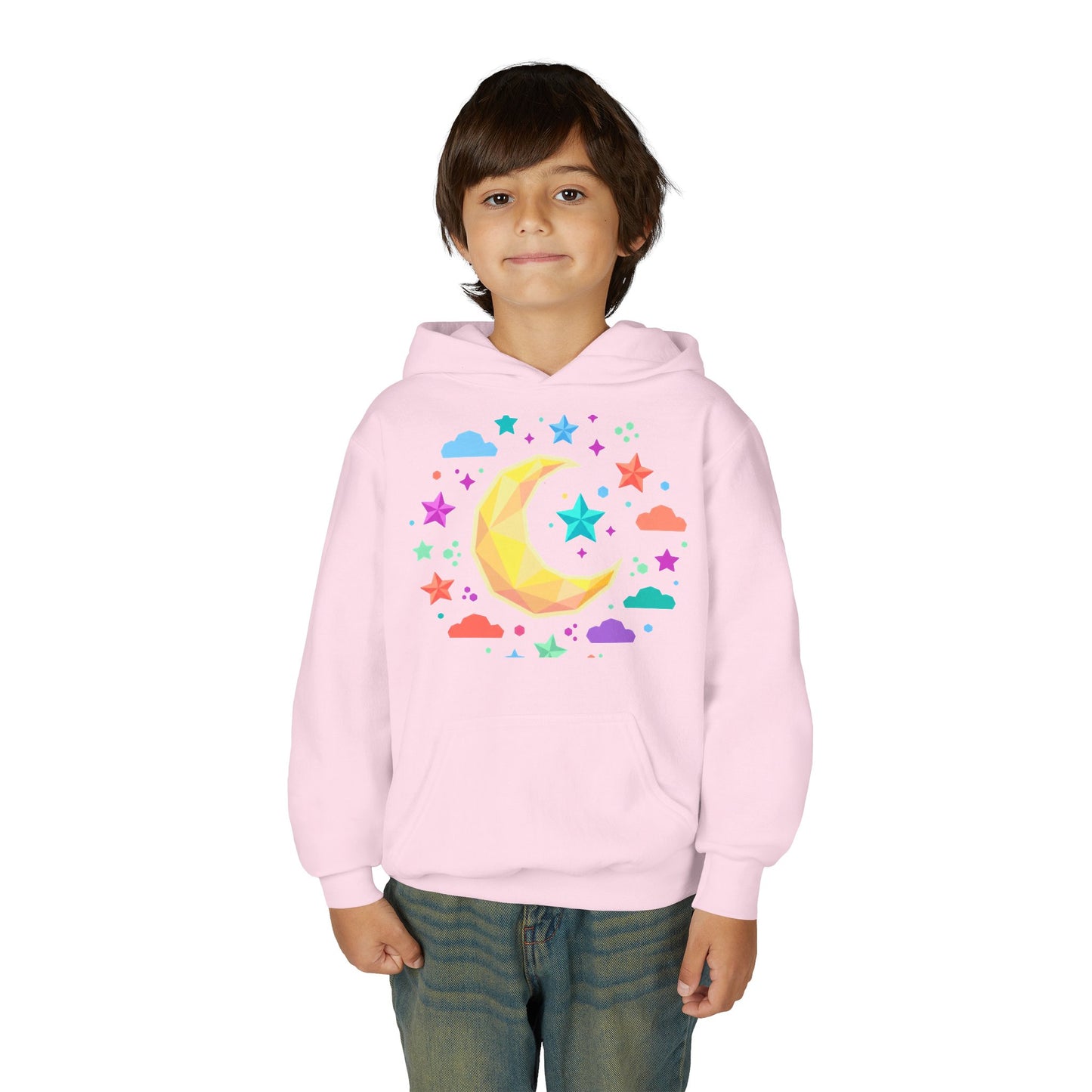 Kids Moon & Stars Hoodie — Colorful Crescent Night Sky Pullover