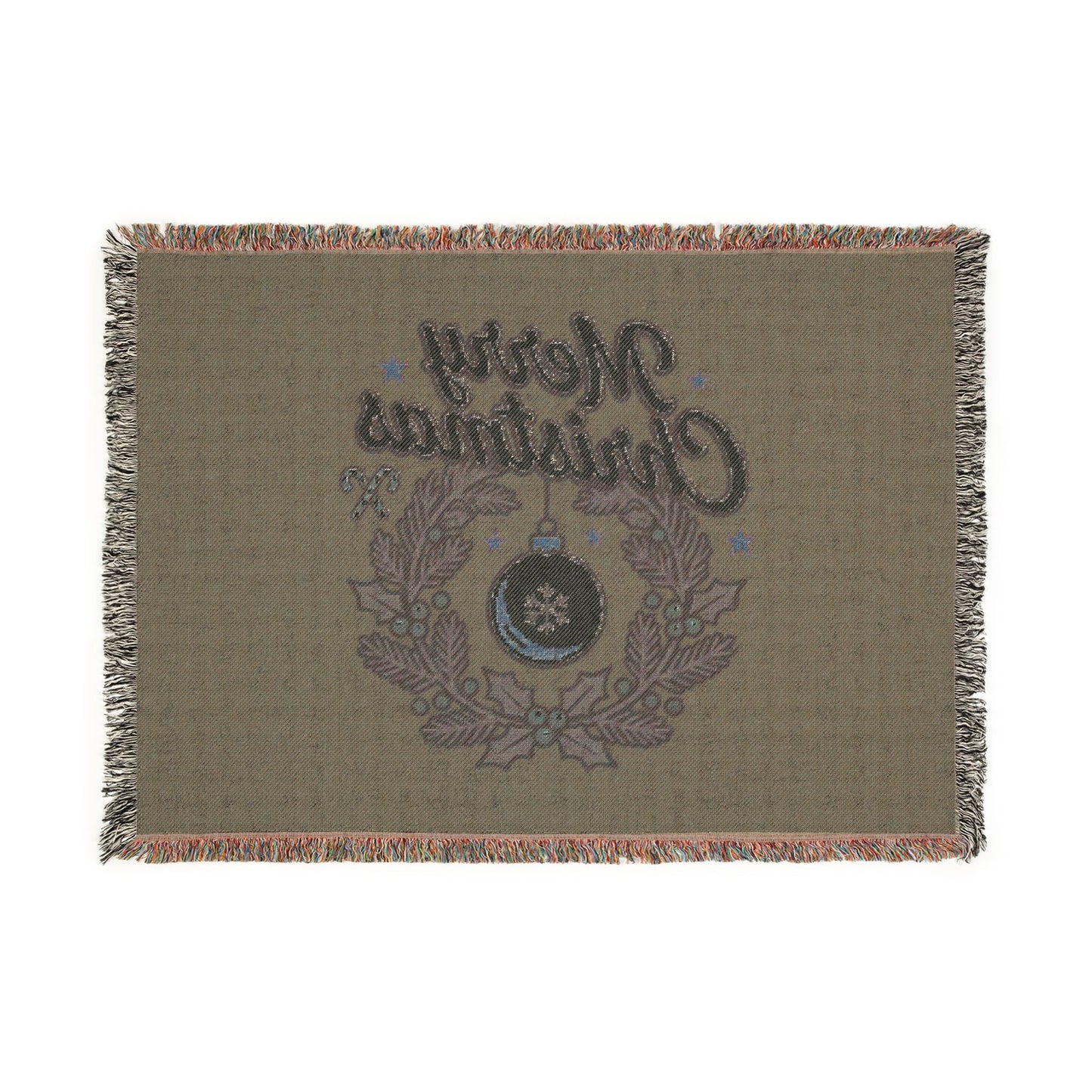 Merry Christmas Woven Throw Blanket — Holiday Wreath & Ornament Design