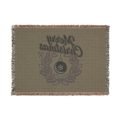 Merry Christmas Woven Throw Blanket — Holiday Wreath & Ornament Design