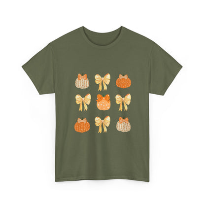 Pumpkin & Bow Fall Tee — Cute Autumn Pumpkin Graphic T-Shirt
