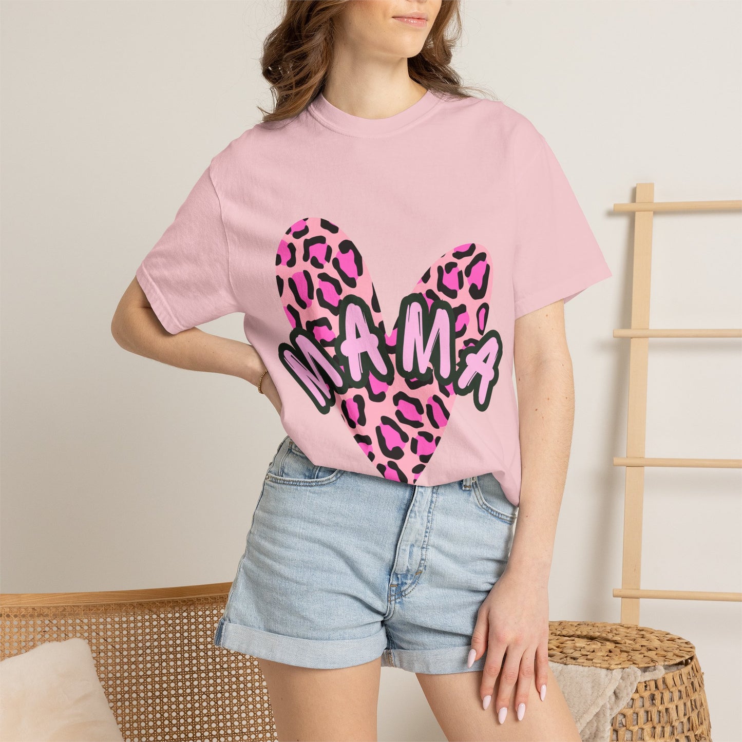 Mama Pink Leopard Heart T-Shirt