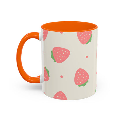 Strawberry Pattern Accent Coffee Mug — Cute Pink Fruit Ceramic Mug (11/15oz)