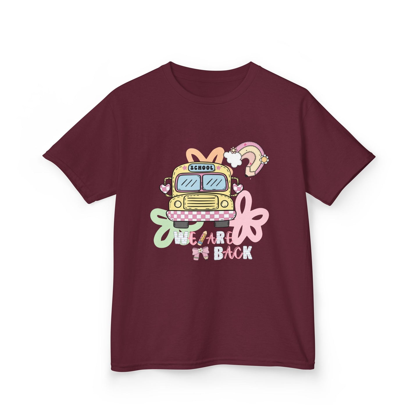 Kids Tee – 'We’re Back' Retro School Bus Graphic