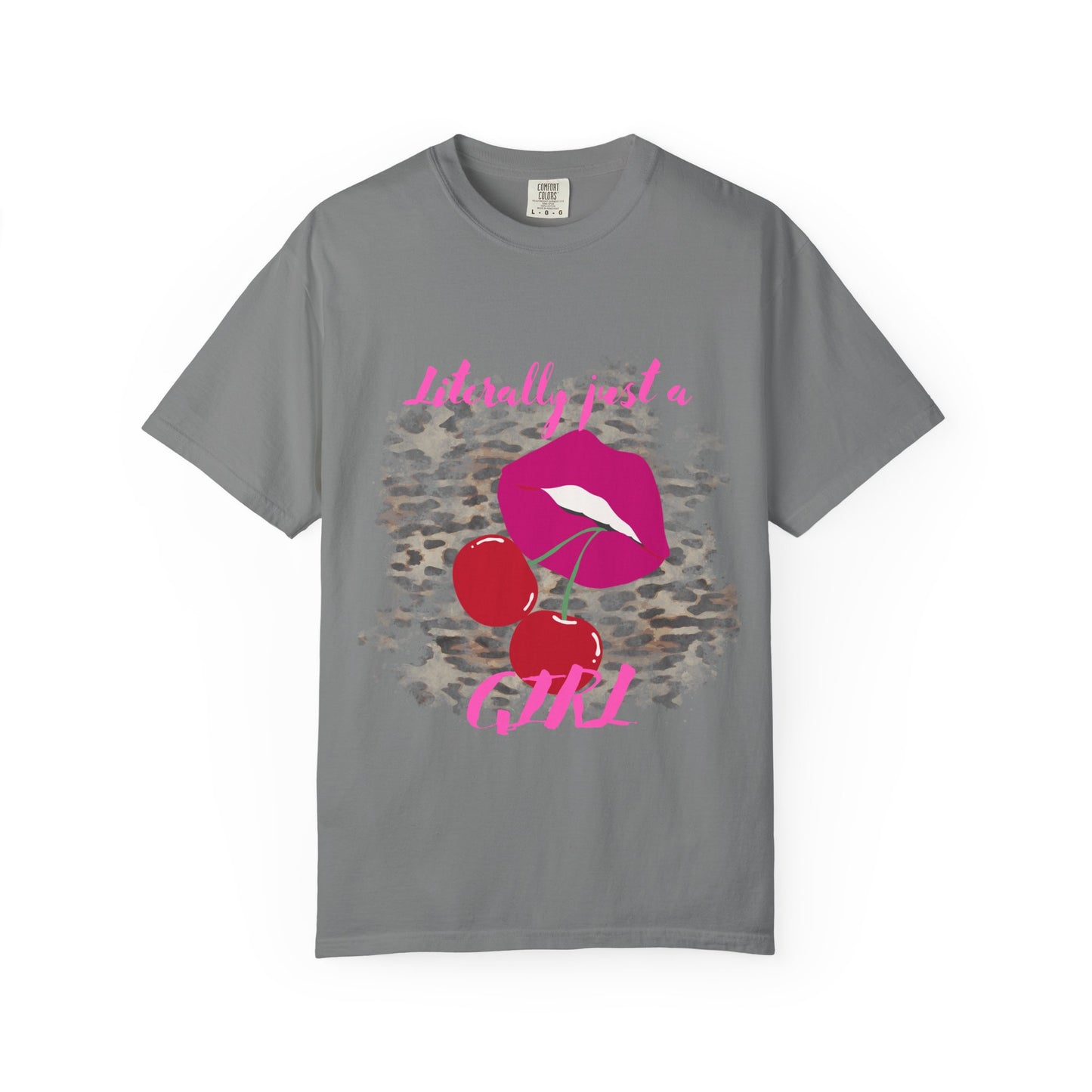 Graphic T-Shirt — "Literally Just a Girl" Pink Lips & Cherries Tee