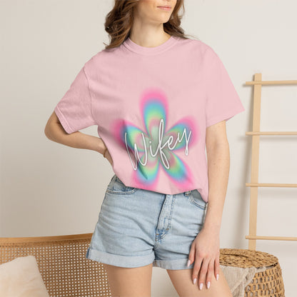 Wifey Flower Tee — Pastel Retro Floral 'Wifey' Graphic T-Shirt