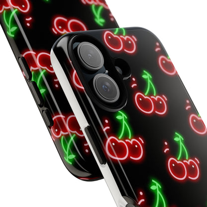 Neon Cherry Phone Case – Retro Fruit Pattern Protective iPhone Cover