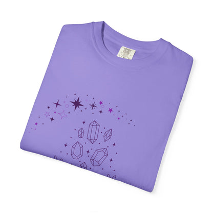 Crystal Reading T-Shirt — Mystical Hands, Floating Crystals & Stars Tee