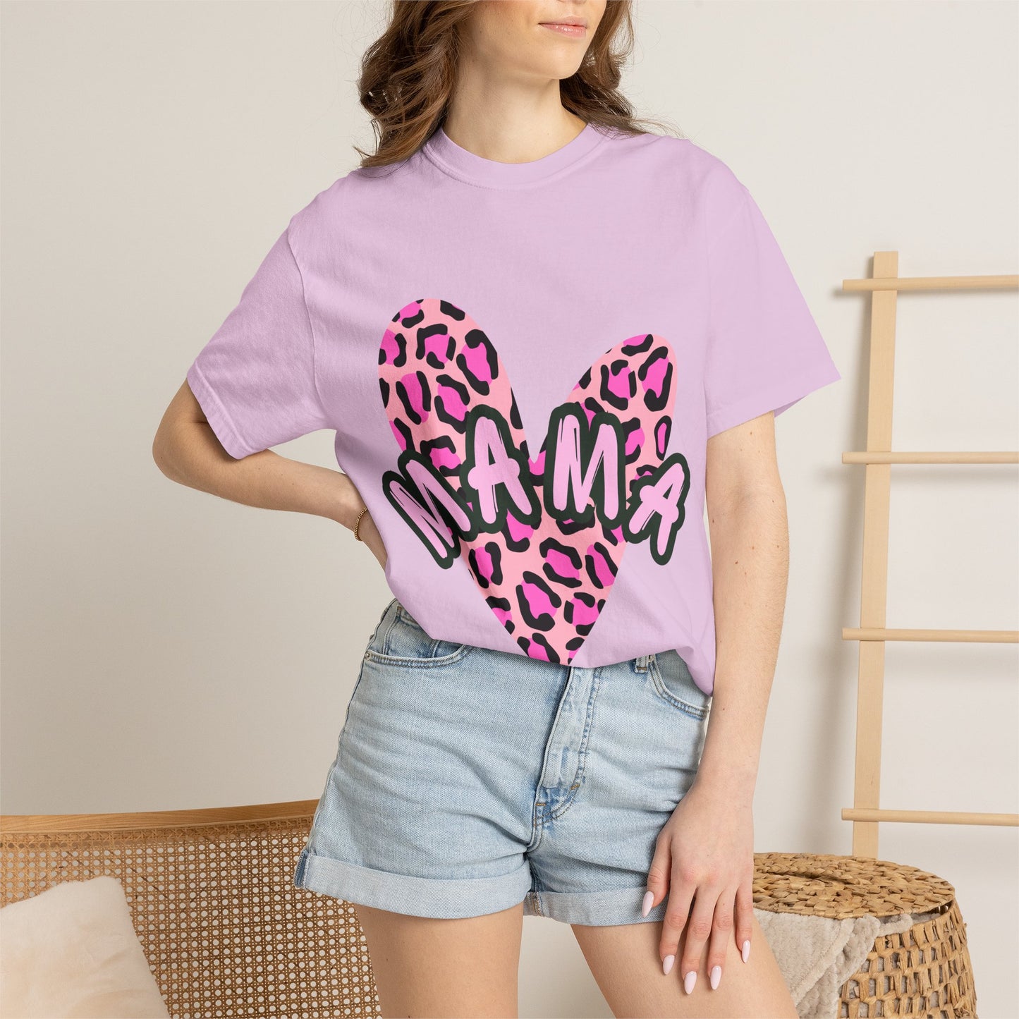Mama Pink Leopard Heart T-Shirt