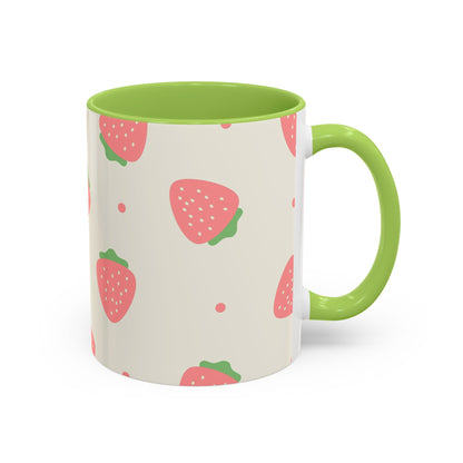 Strawberry Pattern Accent Coffee Mug — Cute Pink Fruit Ceramic Mug (11/15oz)