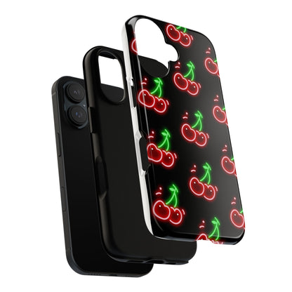 Neon Cherry Phone Case – Retro Fruit Pattern Protective iPhone Cover
