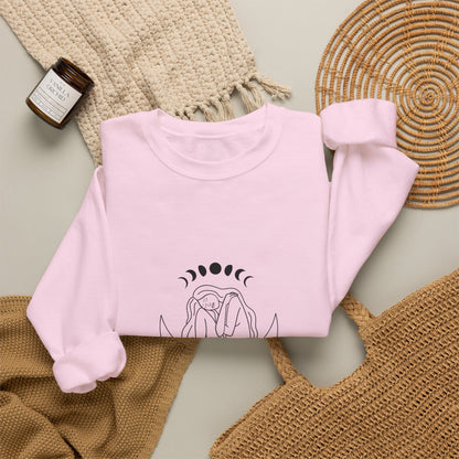 Crewneck Sweatshirt — Minimal Moon Phases Floral “The Moon Made Me Do It”