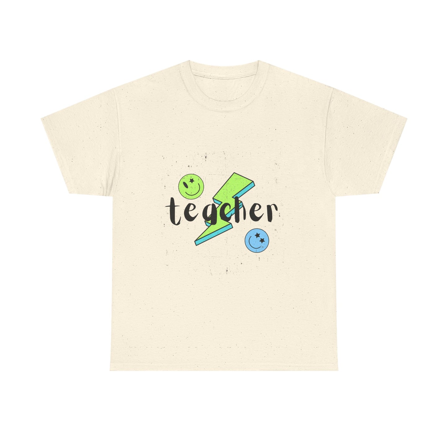 Teacher Lightning Bolt T‑Shirt — Cute Smiley Faces Teacher Tee (Back Plain)