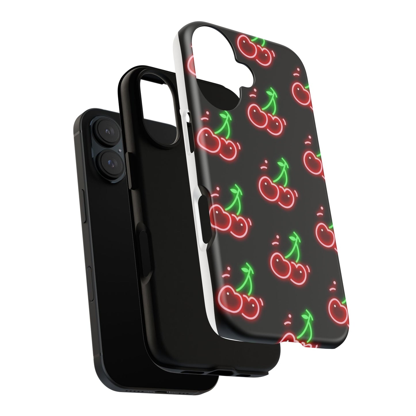 Neon Cherry Phone Case – Retro Fruit Pattern Protective iPhone Cover