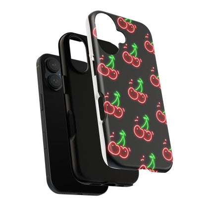 Neon Cherry Phone Case – Retro Fruit Pattern Protective iPhone Cover
