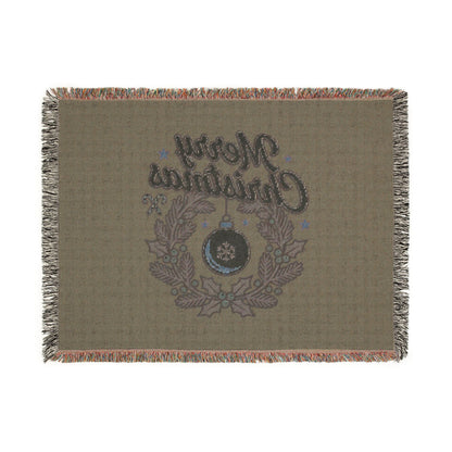 Merry Christmas Woven Throw Blanket — Holiday Wreath & Ornament Design