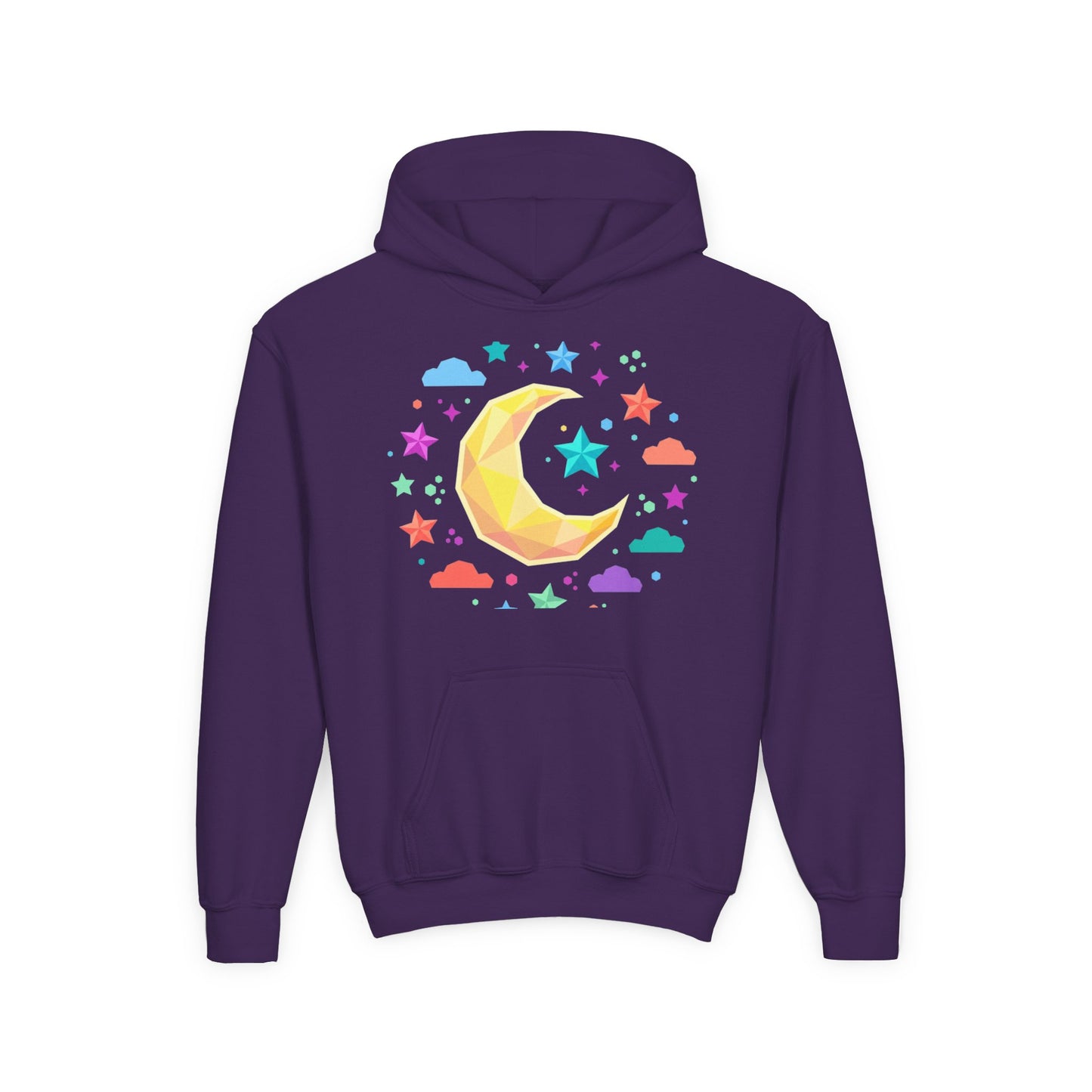 Kids Moon & Stars Hoodie — Colorful Crescent Night Sky Pullover