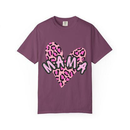 Mama Pink Leopard Heart T-Shirt