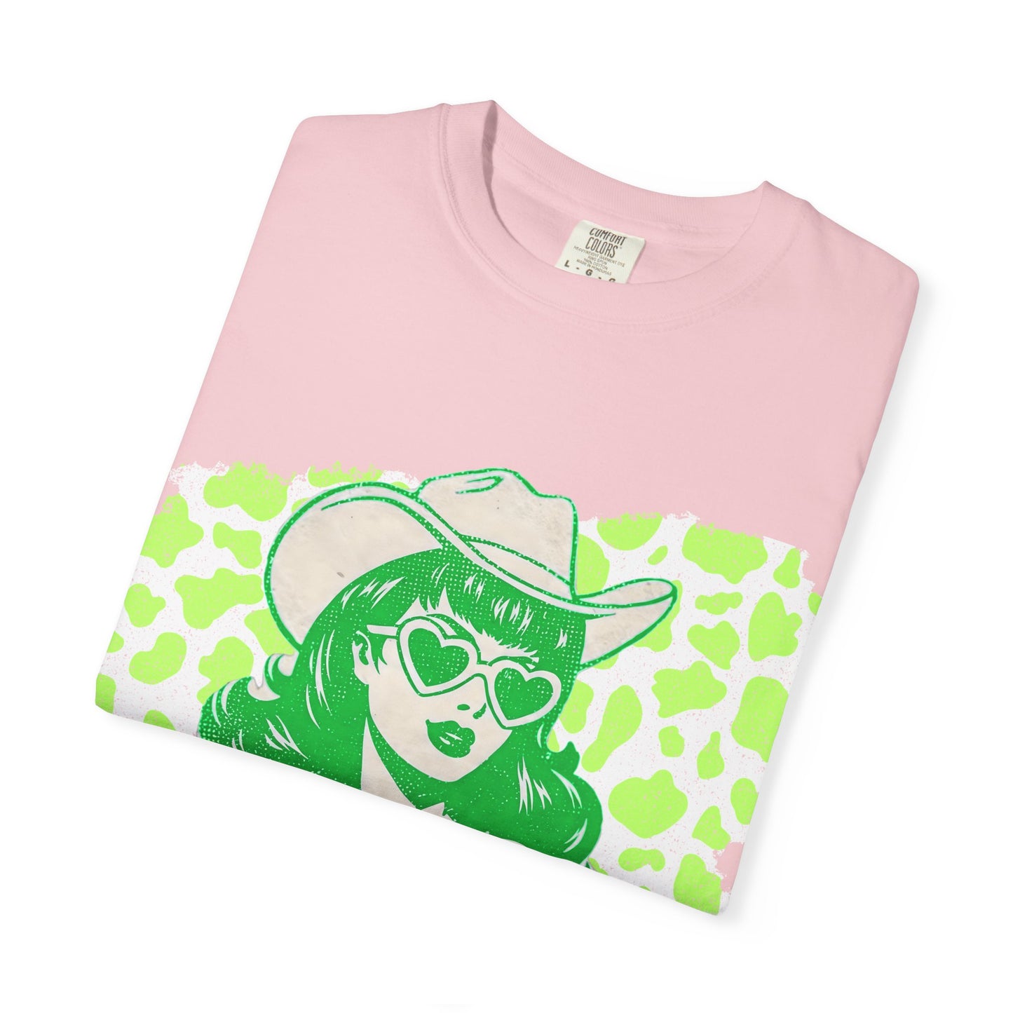 Howdy Cowgirl Graphic T-Shirt — Retro Neon Green Leopard Print with “howdy” Script