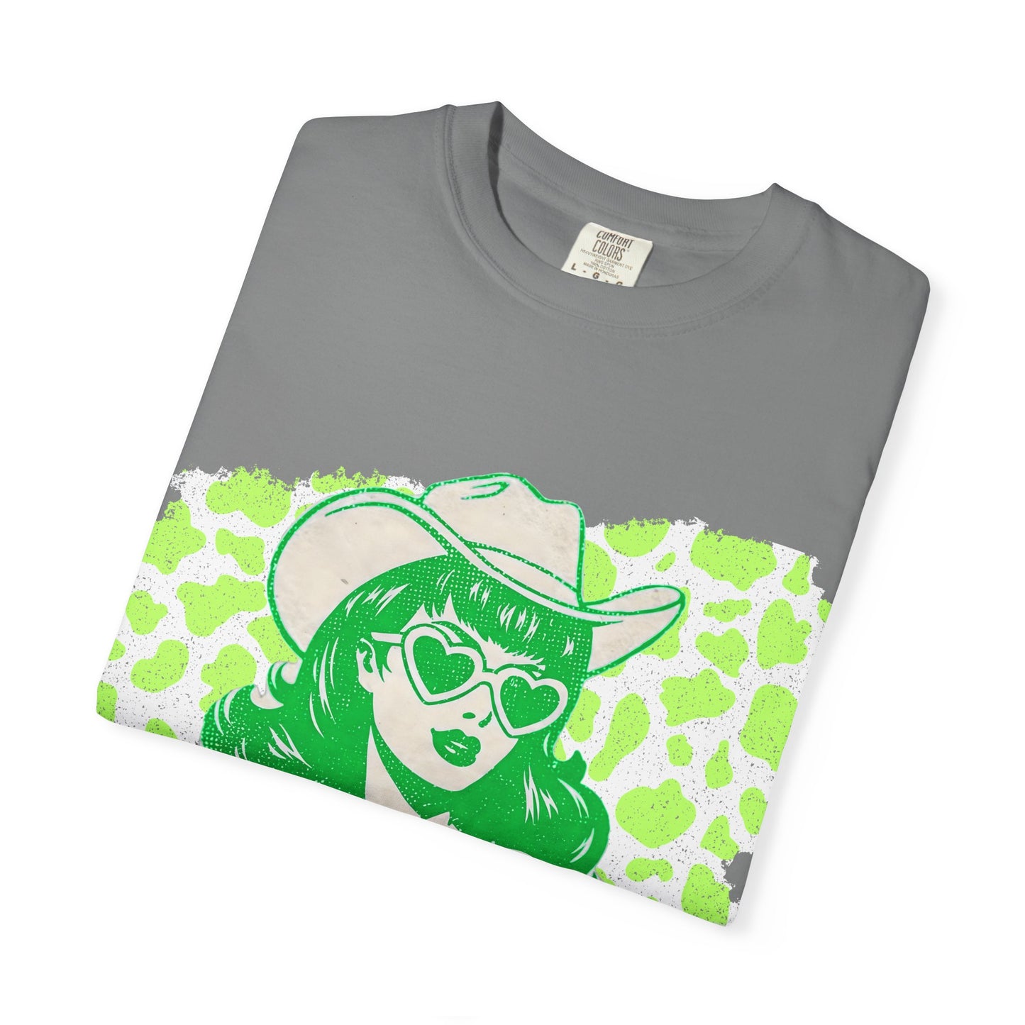 Howdy Cowgirl Graphic T-Shirt — Retro Neon Green Leopard Print with “howdy” Script