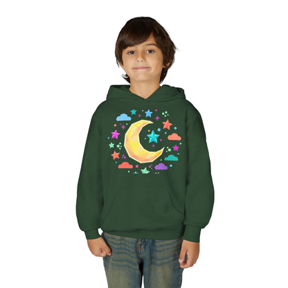 Kids Moon & Stars Hoodie — Colorful Crescent Night Sky Pullover