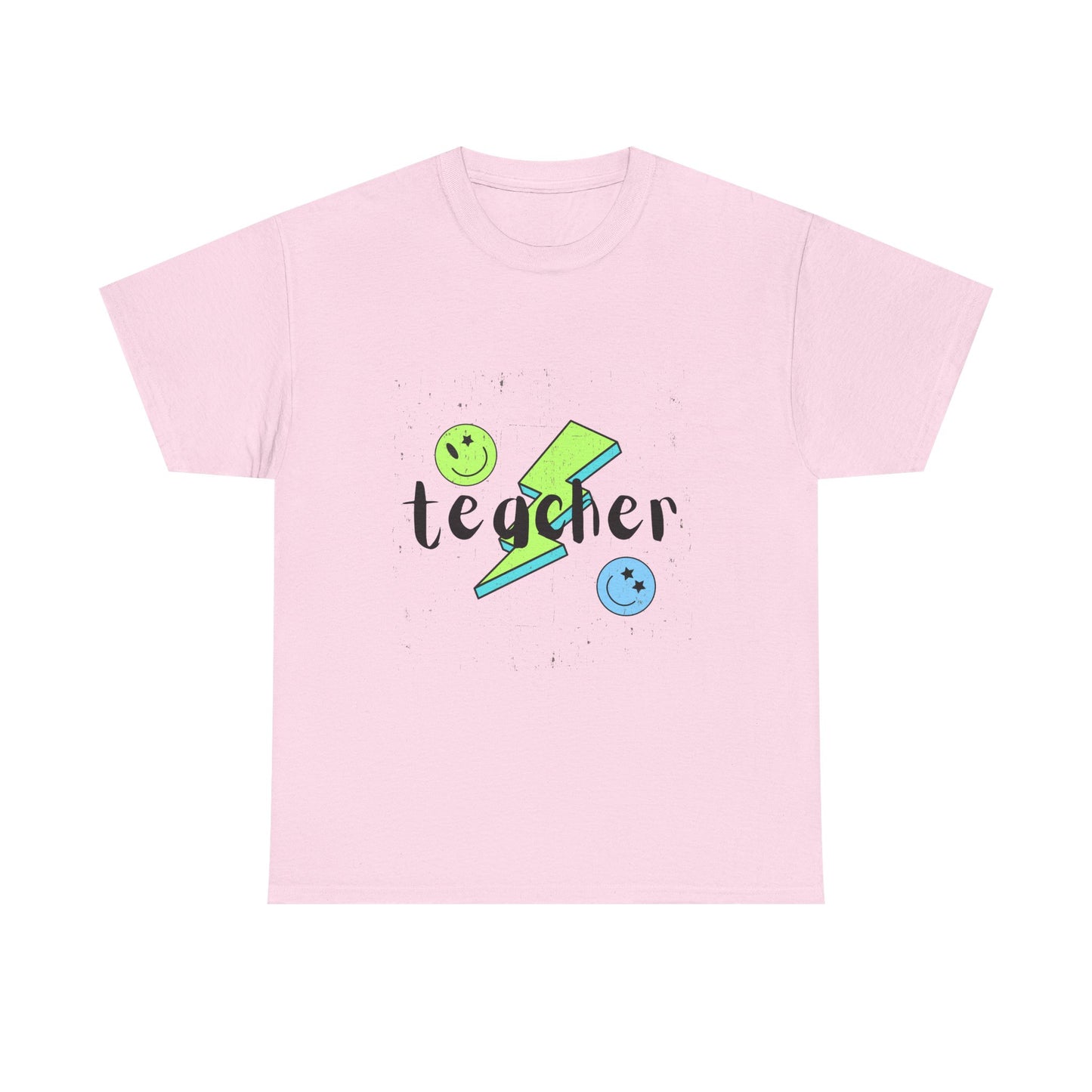 Teacher Lightning Bolt T‑Shirt — Cute Smiley Faces Teacher Tee (Back Plain)