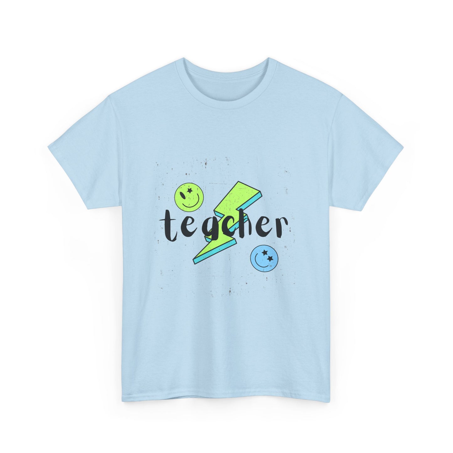 Teacher Lightning Bolt T‑Shirt — Cute Smiley Faces Teacher Tee (Back Plain)