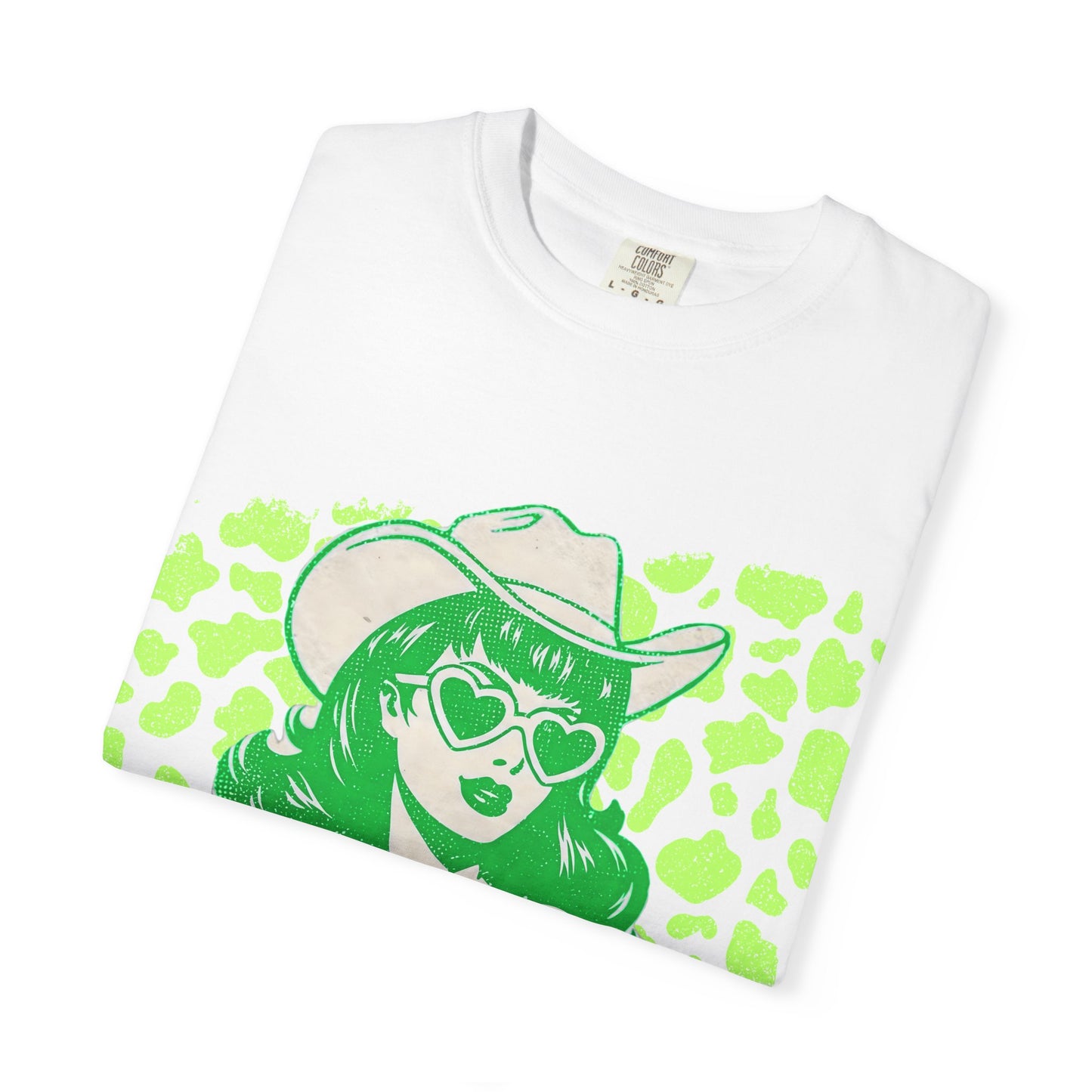 Howdy Cowgirl Graphic T-Shirt — Retro Neon Green Leopard Print with “howdy” Script