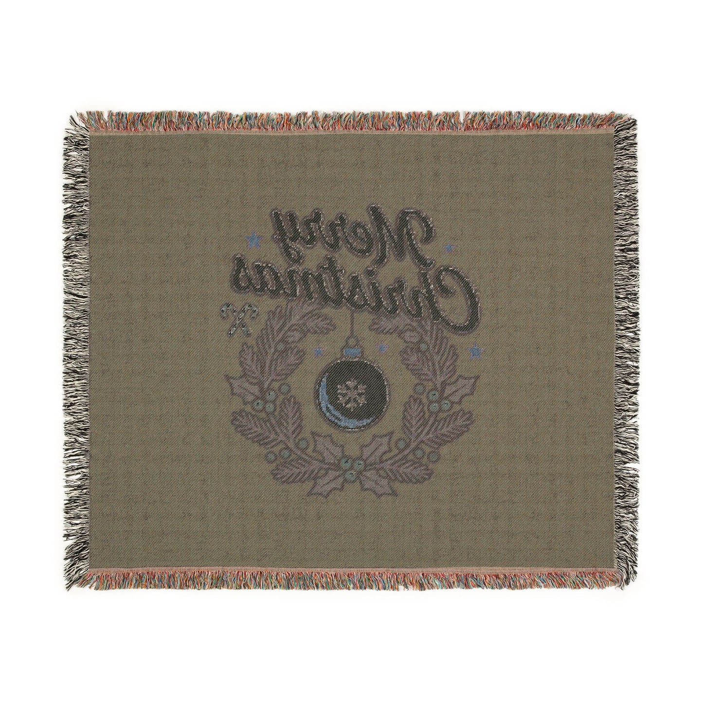 Merry Christmas Woven Throw Blanket — Holiday Wreath & Ornament Design