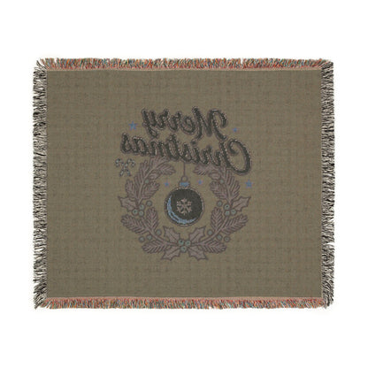 Merry Christmas Woven Throw Blanket — Holiday Wreath & Ornament Design