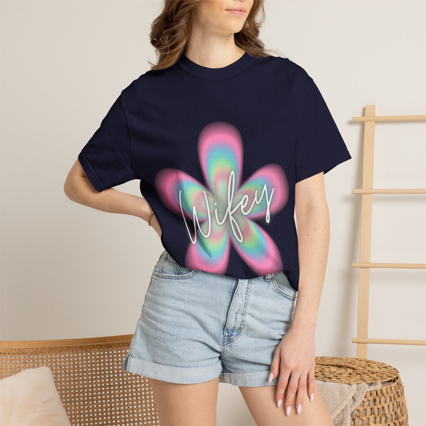 Wifey Flower Tee — Pastel Retro Floral 'Wifey' Graphic T-Shirt