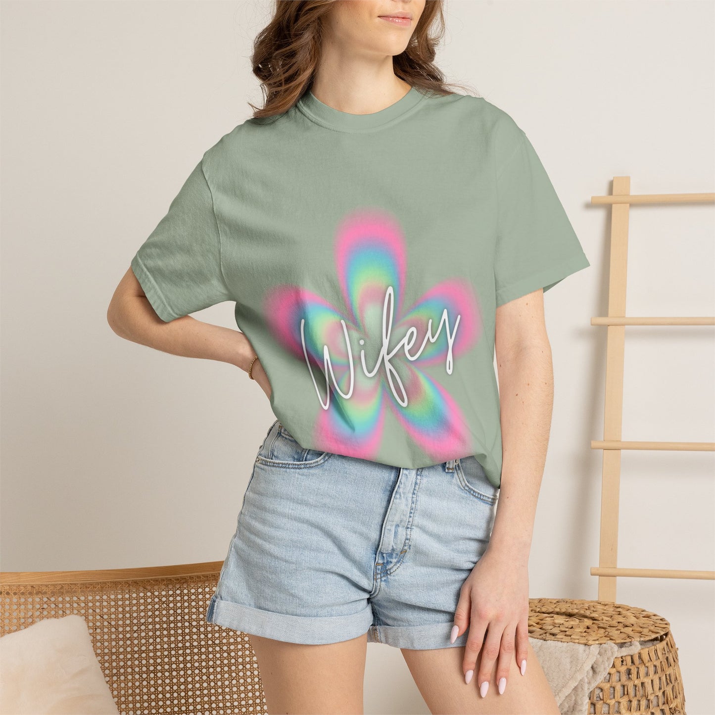 Wifey Flower Tee — Pastel Retro Floral 'Wifey' Graphic T-Shirt