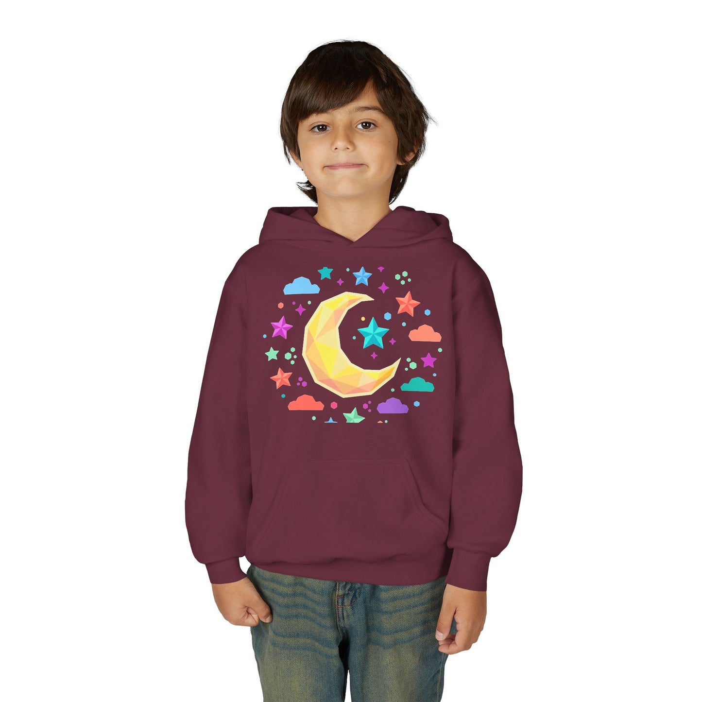 Kids Moon & Stars Hoodie — Colorful Crescent Night Sky Pullover