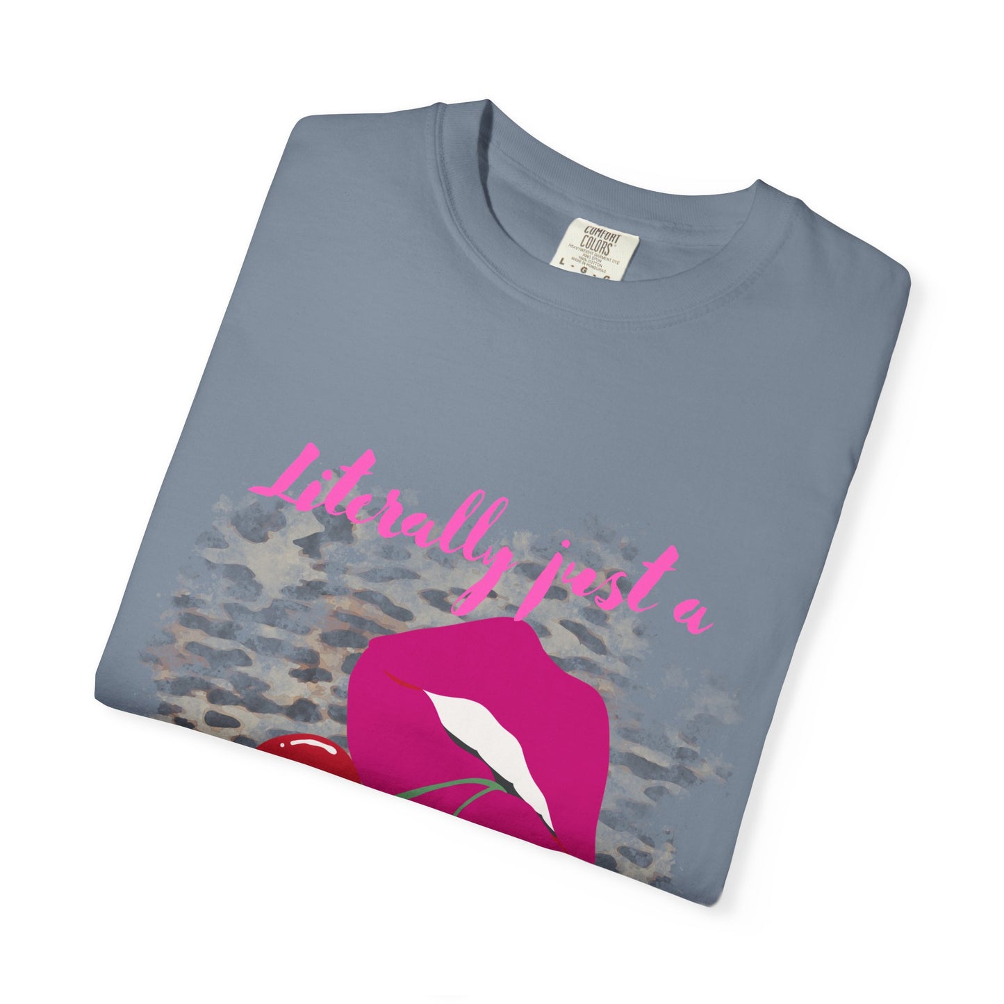 Graphic T-Shirt — "Literally Just a Girl" Pink Lips & Cherries Tee