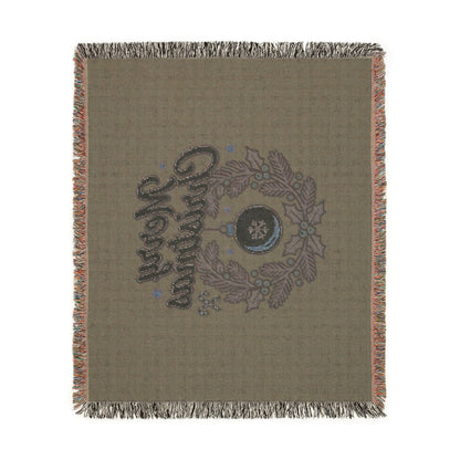 Merry Christmas Woven Throw Blanket — Holiday Wreath & Ornament Design
