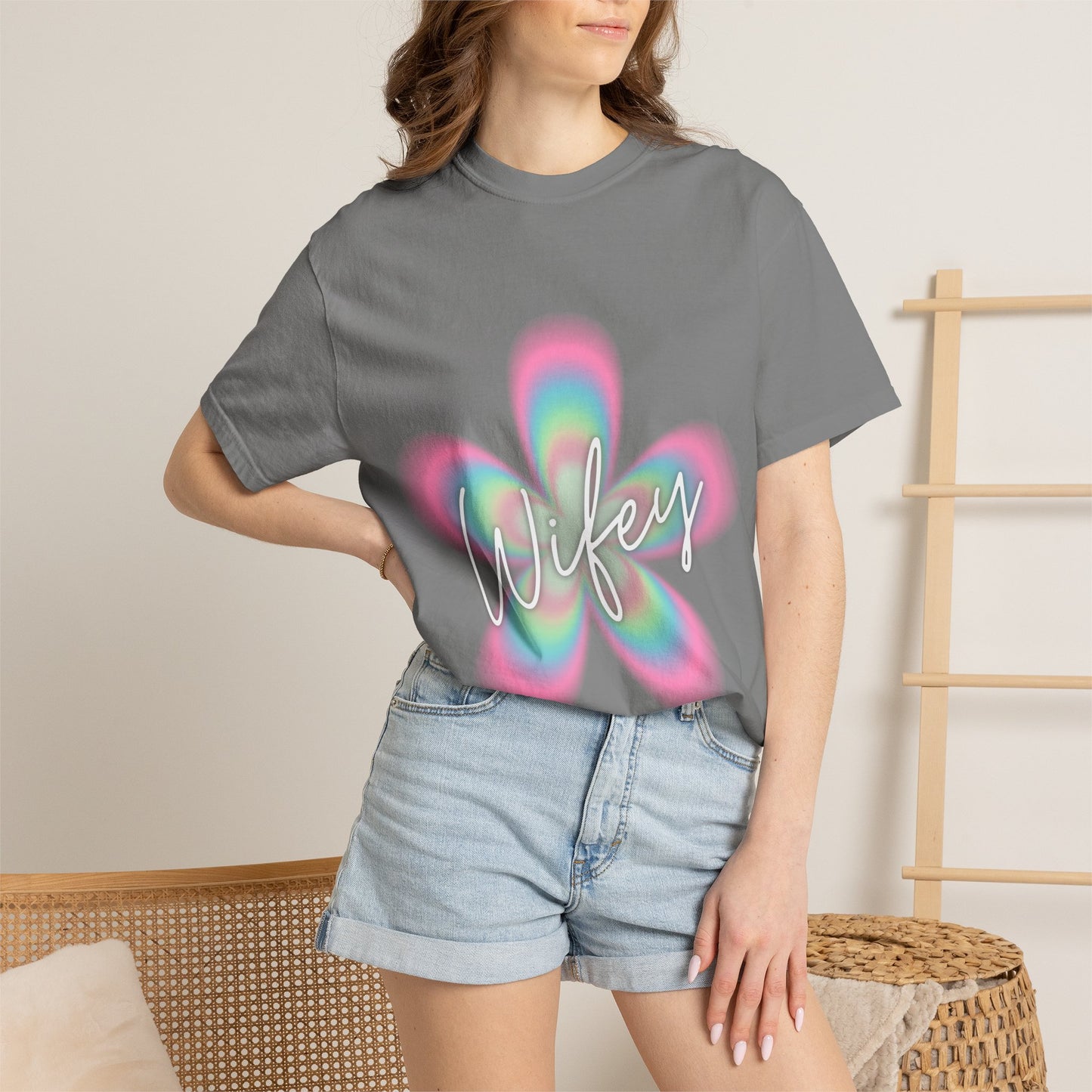Wifey Flower Tee — Pastel Retro Floral 'Wifey' Graphic T-Shirt