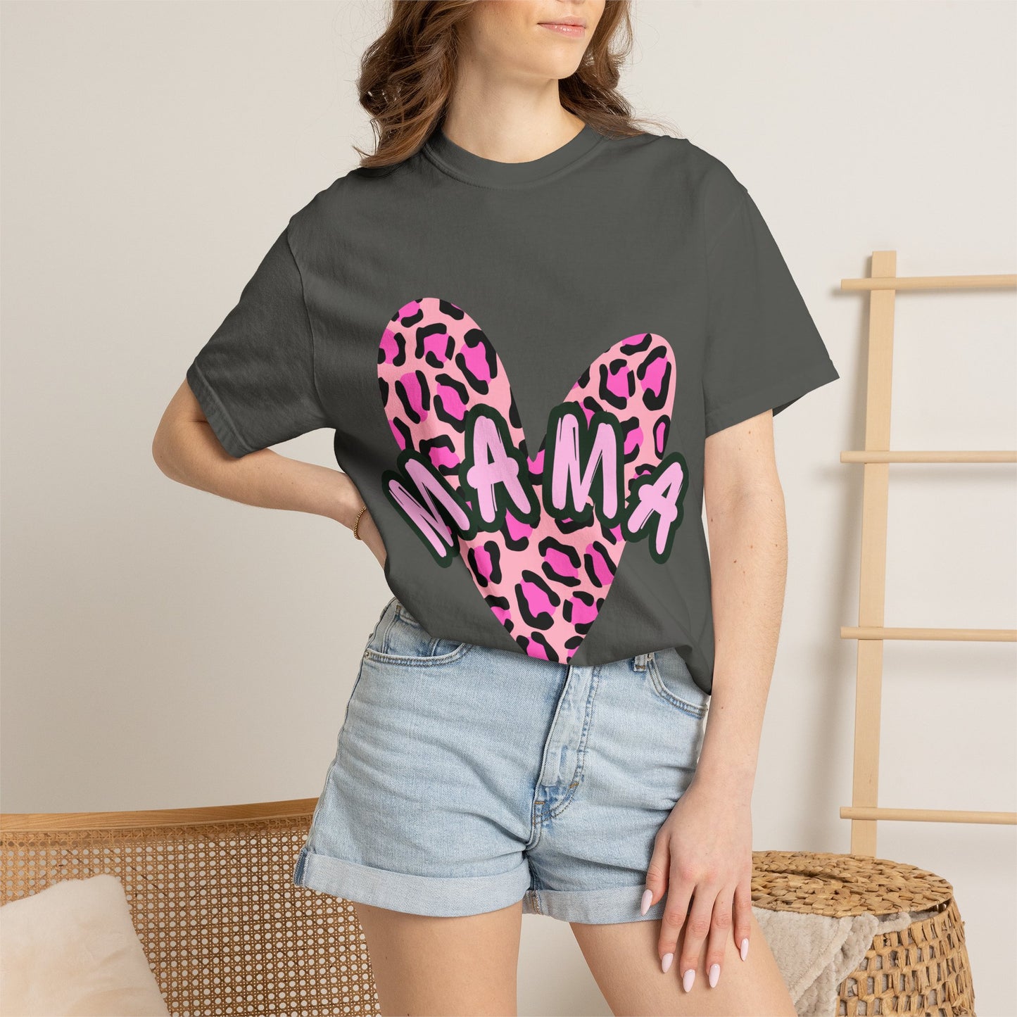 Mama Pink Leopard Heart T-Shirt